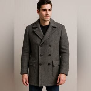 MP di Massimo Piombo Herringbone Wool Blend Peacoat Jacket Made in Italy Size 48